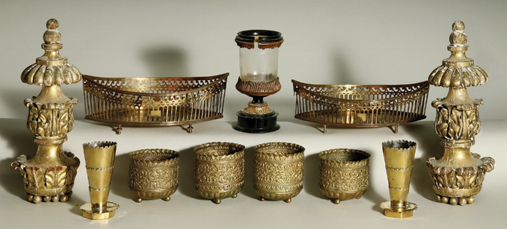 Lot image - Miscellaneous Group of Brass and Gilt-Wood Table Articles