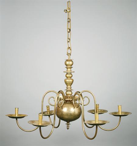 Lot image - Dutch Baroque Style Brass Six-Light Chandelier