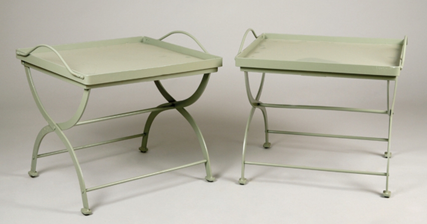 Lot image - Pair of Gray Green Painted Metal Side Tables