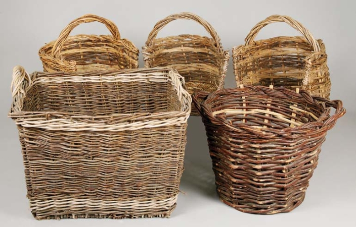 Lot image - Miscellaneous Group of Five Wicker Kindling Baskets