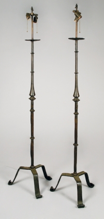 Lot image - Pair of Wrought Iron Two-Light Floor Lamps
