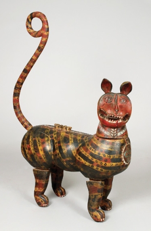 Lot image - Indonesian Painted Wood Model of a Cat