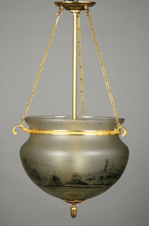 Lot image - Baltic Neoclassical Style Gilt-Bronze Mounted Painted Glass Three-Light Lantern