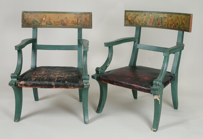Lot image - Pair of Regency Style Painted Armchairs
