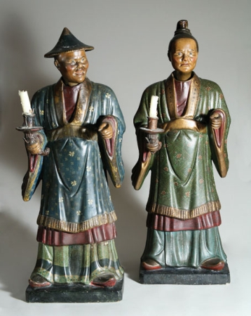 Lot image - Pair of Regency Style Painted Composition Chinese Knodding Head Figures