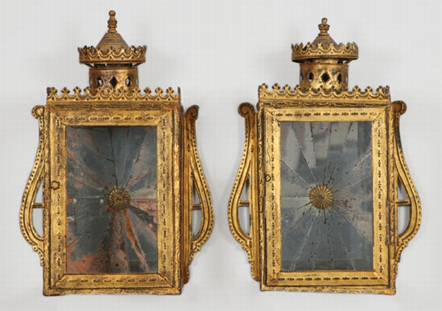 Lot image - Pair of Gilt Tole Lanterns