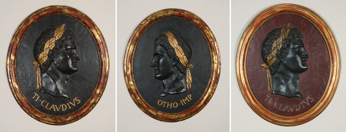 Lot image - Group of Three Italian Painted Portrait Medallions