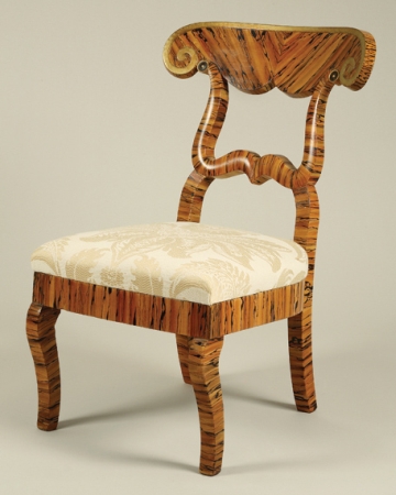 Lot image - Continental Neoclassical Painted Faux Birch and Parcel Gilt Side Chair