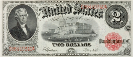 Lot image - 1917 $2 Legal Tender, Fr #60