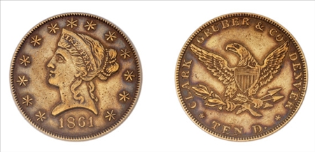 Lot image - 1861 Clark Gruber & Co. Ten D. Gold
