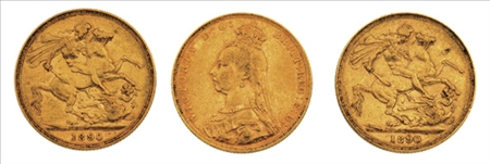 Lot image - Gold Sovereigns of Australia or Great Britain: 1887 to 1893