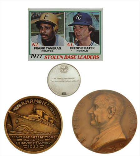 Lot image - Miscellaneous Group of Coins, Stamps, Baseball Cards and Medallions