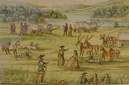 Lot image - Franz Holzlhuber Austrian, 1826-1898 Noon Layover on the Overland Trail, circa 1860