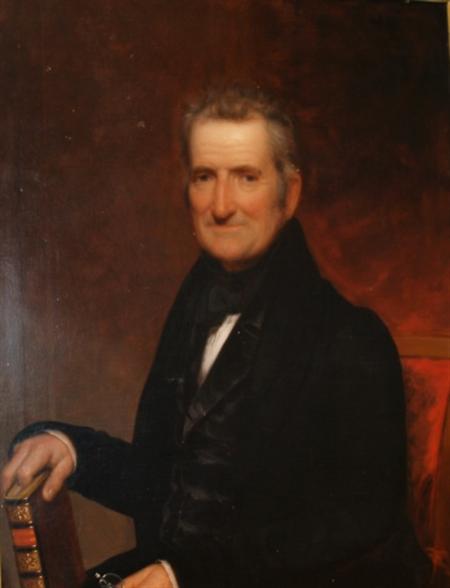 Lot image - Attributed to Frederick R. Spencer Portrait of a Man Holding a Book on Natural Philosophy, said to be Jonathan Hunt