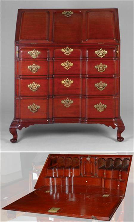 Lot image - Chippendale Mahogany Block Front Slant Front Desk