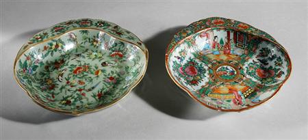 Lot image - Two Canton Famille Rose Porcelain Shrimp Dishes