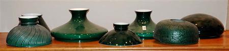 Lot image - Group of Seven Green Glass Lamp Shades
