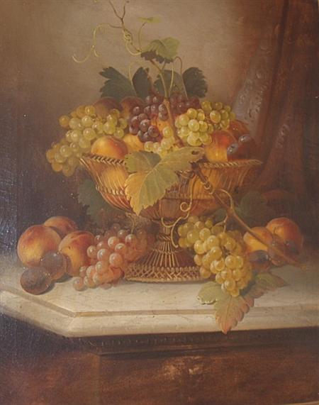 Lot image - American School 19th Century Elaborate Floral Still Life on a Marble Ledge