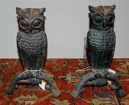 Lot image - Pair of Cast Iron Owl Andirons