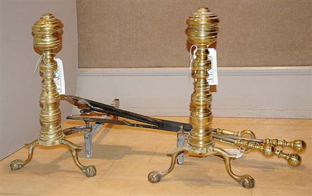 Lot image - Pair of Brass Knopped Andirons