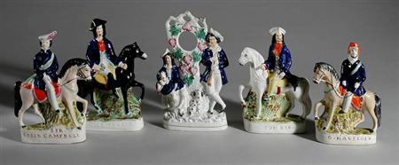 Lot image - Group of Five Staffordshire Pottery Figures and Groups