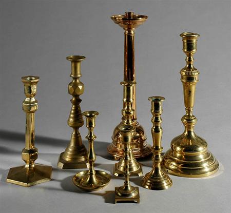 Lot image - Group of Brass Candlesticks