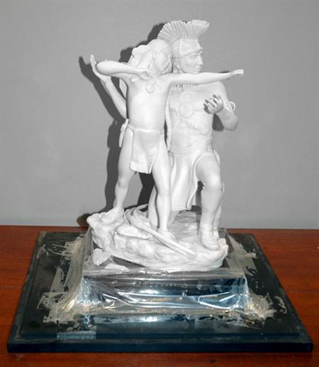 Lot image - Cybis Porcelain Group of a Native American Teaching a Child to Hunt