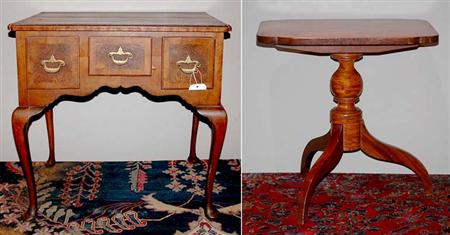 Lot image - Queen Anne Style Walnut Dressing Table; Together with a Mahogany and Maple Tripod Stand