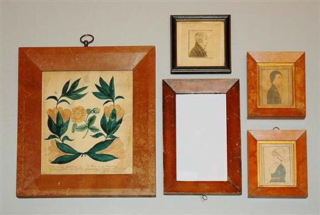 Lot image - American or English School  Watercolor portrait of a woman;TogetherWith Watercolor Prize Picture of Flowers, 8 Small Pictures, & Mirror