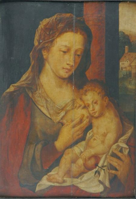 Lot image - Circle of Joos van Cleve Madonna and Child before a Window