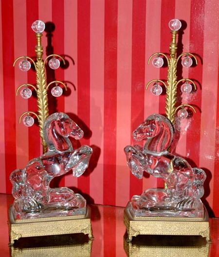 Lot image - Pair of Continental Neoclassical Style Gilt-Metal and Glass Lamps