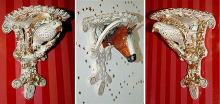 Lot image - Pair of Staffordshire Gilt Decorated Earthenware Wall Brackets