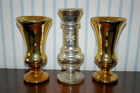 Lot image - Pair of Gilt Decorated Glass Urns