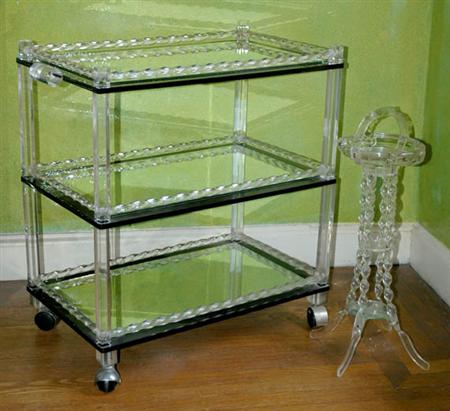 Lot image - Lucite and Mirror Inset Three-Tier Bar Cart