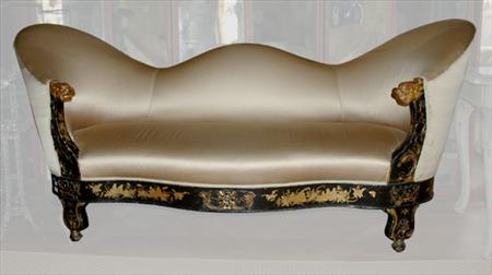 Lot image - Chinese Export Gilt Decorated Black Lacquered Settee
