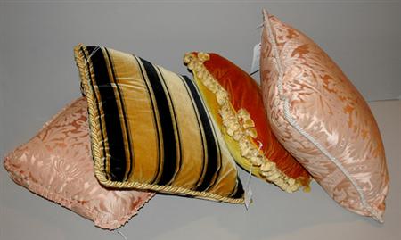 Lot image - Miscellaneous Group of Four Silk and Velvet Throw Pillows