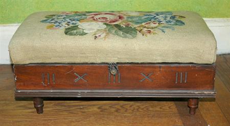 Lot image - Victorian Mahogany and Needlework Upholstered Footstool