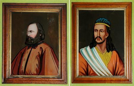 Lot image - Companion Pair of Continental Eglomise Portraits