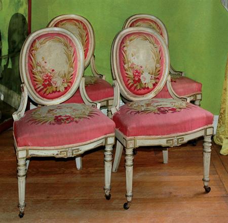 Lot image - Set of Four Napoleon III Cream Painted Side Chairs