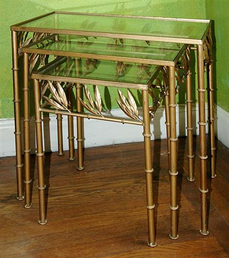 Lot image - Nest of Three Gilt-Metal and Glass Inset Side Tables