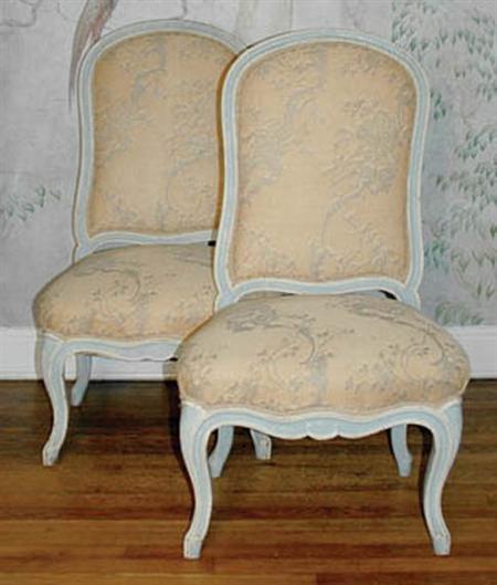 Lot image - Pair of Louis XV Blue Painted Side Chairs