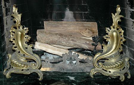 Lot image - Pair of Louis XV Style Gilt-Bronze Chenets; Together with a Fender