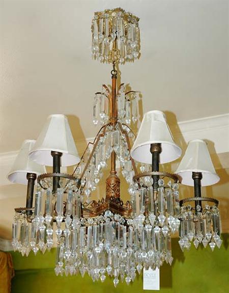 Lot image - Napoleon III Gilt-Metal and Cut Glass Six-Light Chandelier