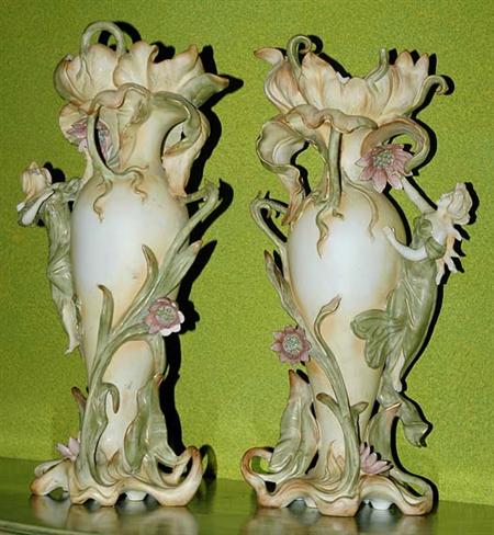 Lot image - Pair of German Porcelain Art Nouveau Style Vases