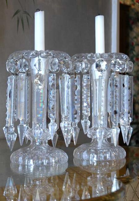 Lot image - Pair of Anglo-Irish Victorian Art Glass Lustre Candlesticks