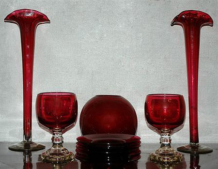 Lot image - Group of Ruby Colored Glassware Articles