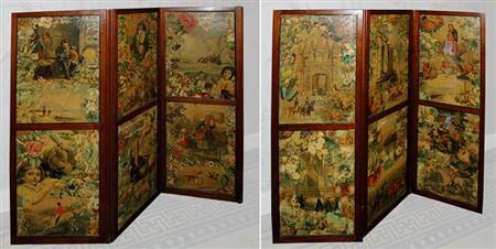 Lot image - Victorian Mahogany and Decoupage Three-Fold Fire Screen