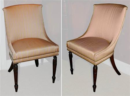 Lot image - Pair of Regency Style Mahogany and Upholstered Side Chairs