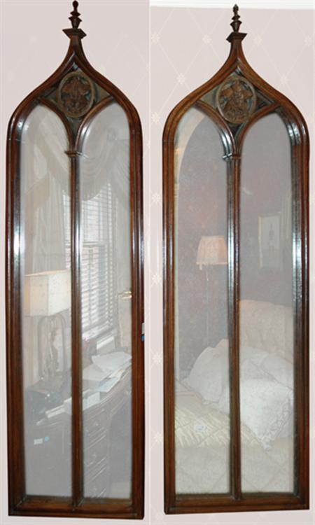 Lot image - Pair of Victorian Gothic Revival Oak Mirrors