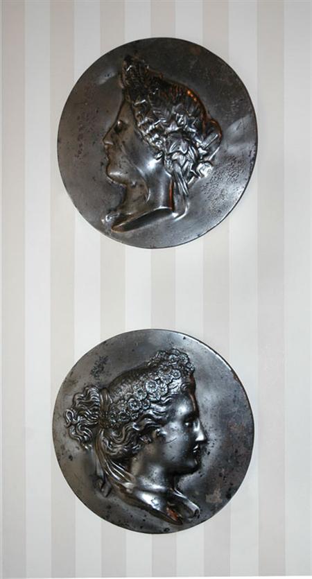 Lot image - Pair of French Silvered-Metal Portrait Medallions